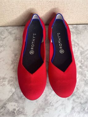Rothys The Flat Womens US 11 Red Knit Round Toe Ballet Slip On All Day Shoes VGC